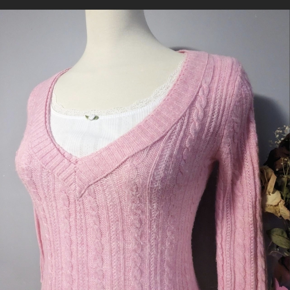 Aeropostale Pink V-Neck Cable Sweater